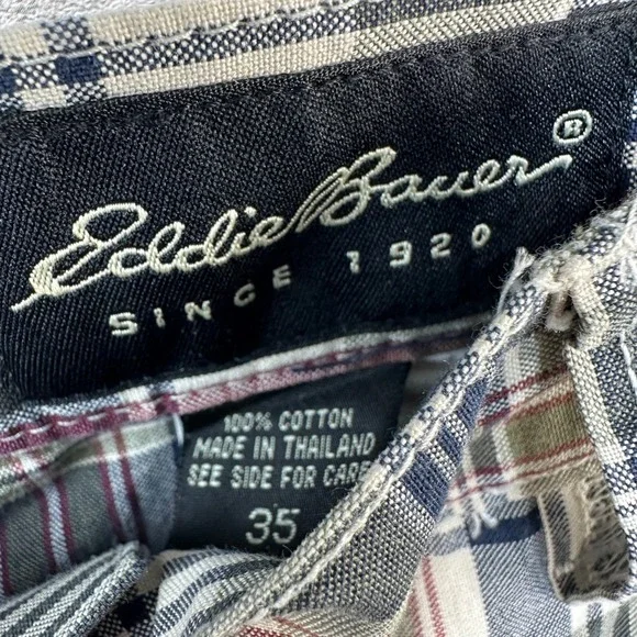 Eddie Bauer Mens Navy Green Cranberry Plaid Pleated Front‎ Shorts Size 35 Cotton - Picture 5 of 6